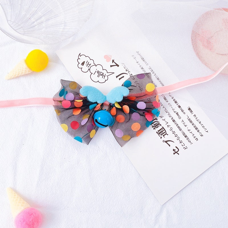 Original Pet Bow Tie Bell Collar Cat Fairy Wings Big Bow Neck Collar Dog Bell Collar Saliva Towel
