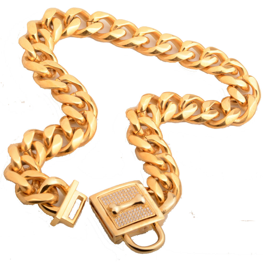 19Mm New Titanium Steel Stainless Steel P Chain Golden Steel Color Six-Sided Grinding Micro-Inlaid White Diamond Button Dog Chain Enough Collar