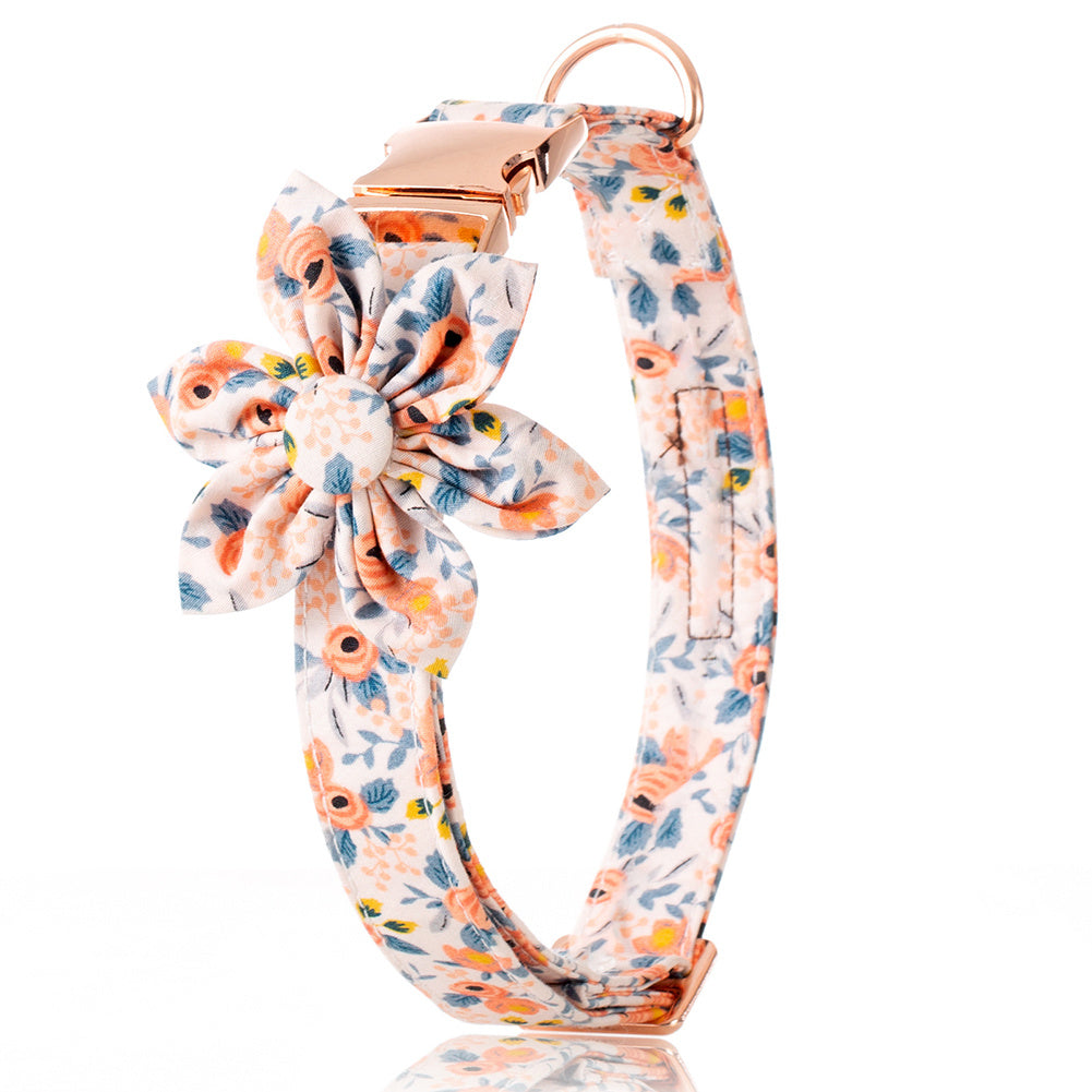Flower Print Dog Collar with Metal Buckle