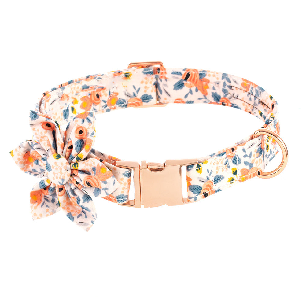 Flower Print Dog Collar with Metal Buckle