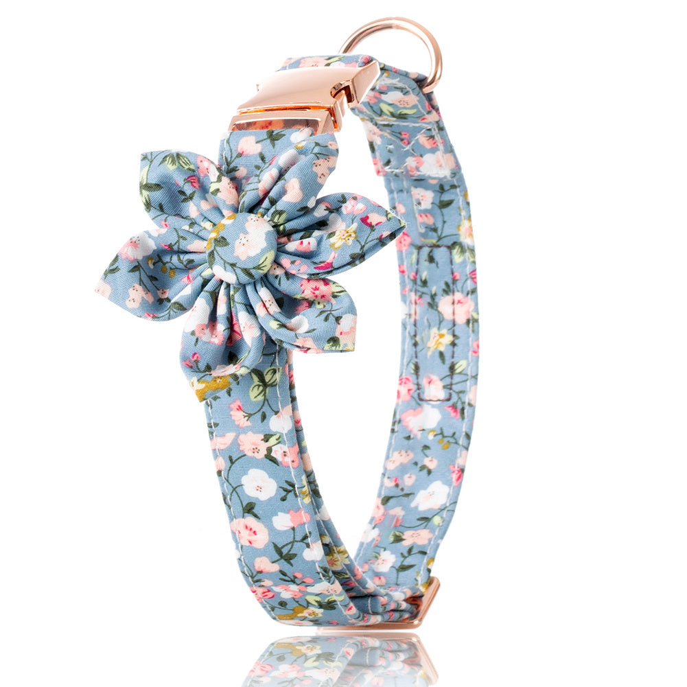 Flower Print Dog Collar with Metal Buckle