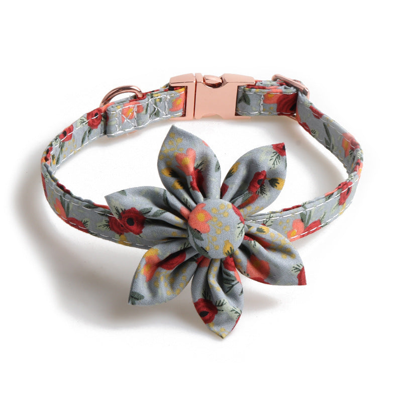 Flower Print Dog Collar with Metal Buckle