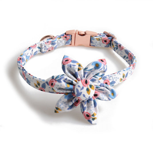 Flower Print Dog Collar with Metal Buckle