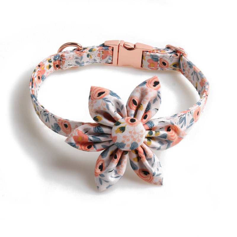 Flower Print Dog Collar with Metal Buckle