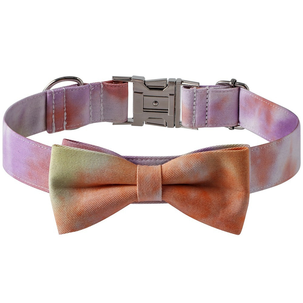 New Cotton Tie-dye Pet Collar Alloy Buckle Bow