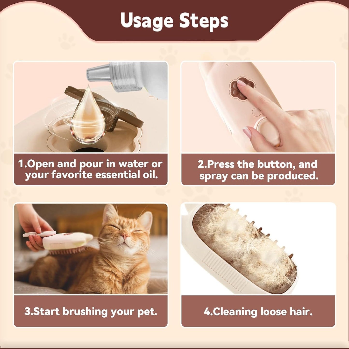 Innovative 3 In 1 Pet Steam Brush  Shedding Massage And Grooming In One Perfect For Dogs And Cats Short And Long Hair Static Flying Hair Remover And Water Sprayer