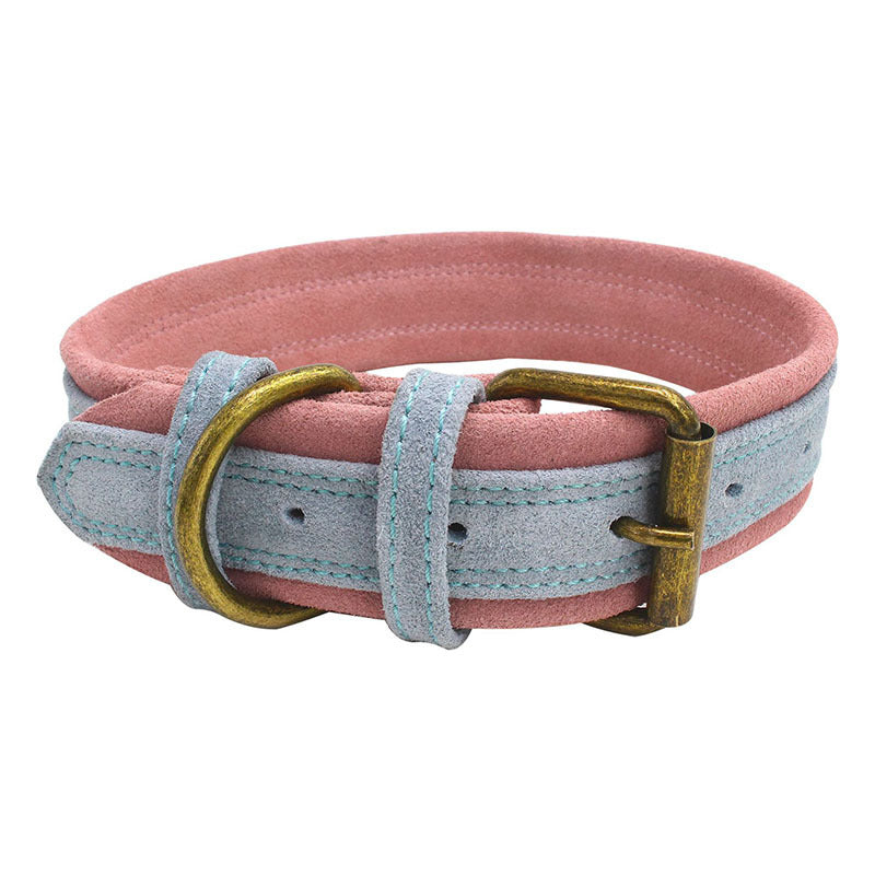 Double Contrast Color Nubuck Leather Pet Collar