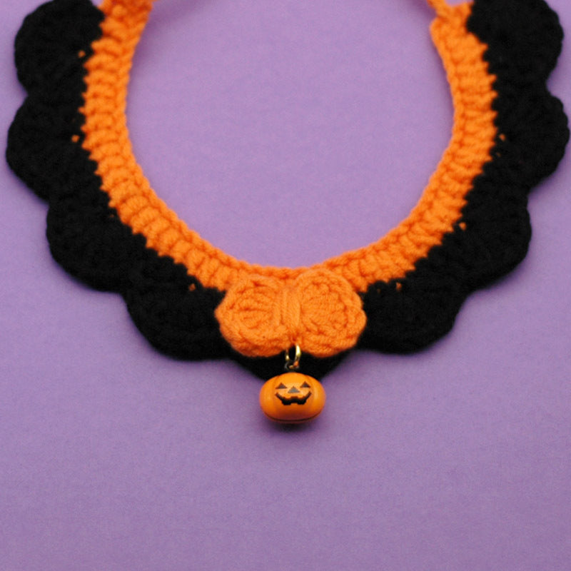 Cat Dog Halloween Hand Crocheted Collar Adjustable Pet Photo Accessories