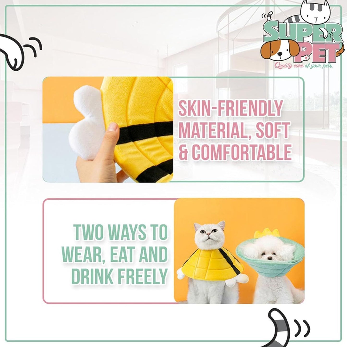 Ondaum Pet Soft and Breathable Cat Cone Collar - Cute Bee Design for Comfortable Recovery and Scratch Prevention