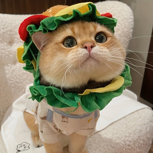 Cat Burger Headdress Collar Pet Cartoon Hat Funny Cat Cone