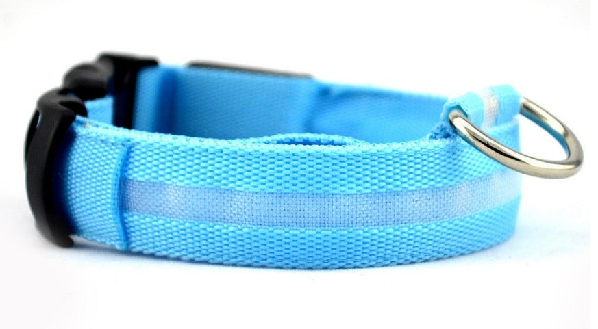 Adjustable LED Dog Collar - Nylon, Glow-in-Dark, USB/Battery Options