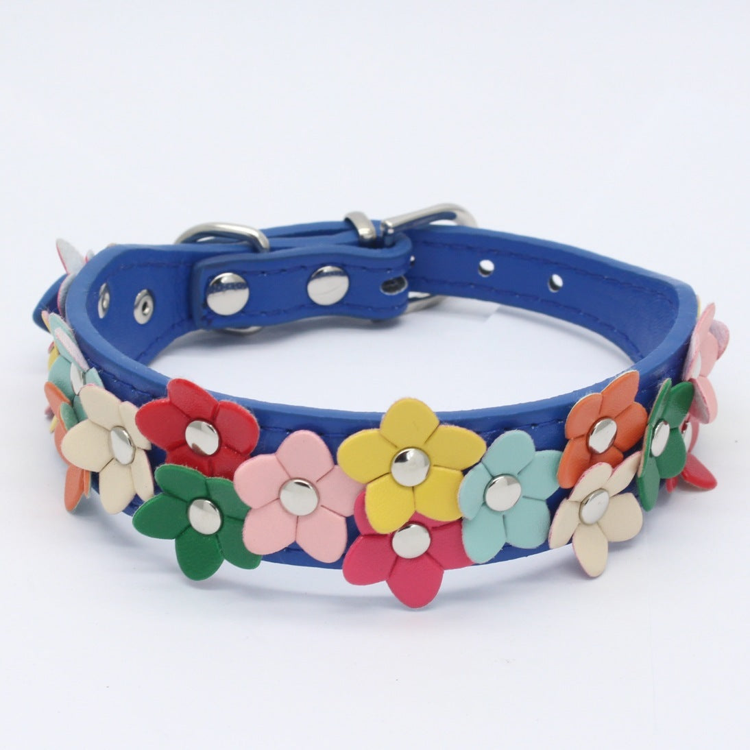 Colorful double row flower pet collar