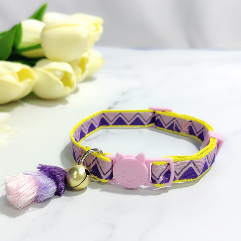 Ondaum Pet Anti-Suffocation Safety Buckle Cat Collar with Tassel Bell – Adjustable Anchor Chain Rope