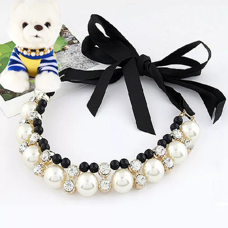 Bowknot Ribbon Pearl Pet Collar Cat And Dog Necklace Jewelry
