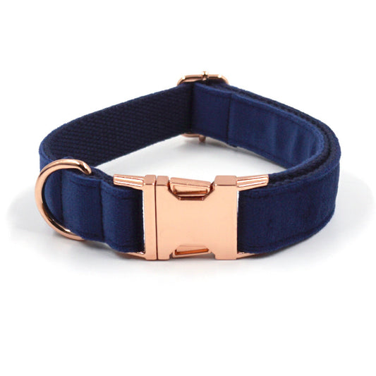 Blue Velvet Rose Gold Buckle Pet Collar
