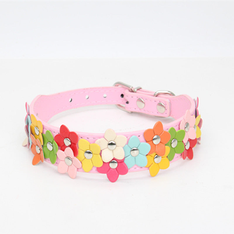 Colorful double row flower pet collar