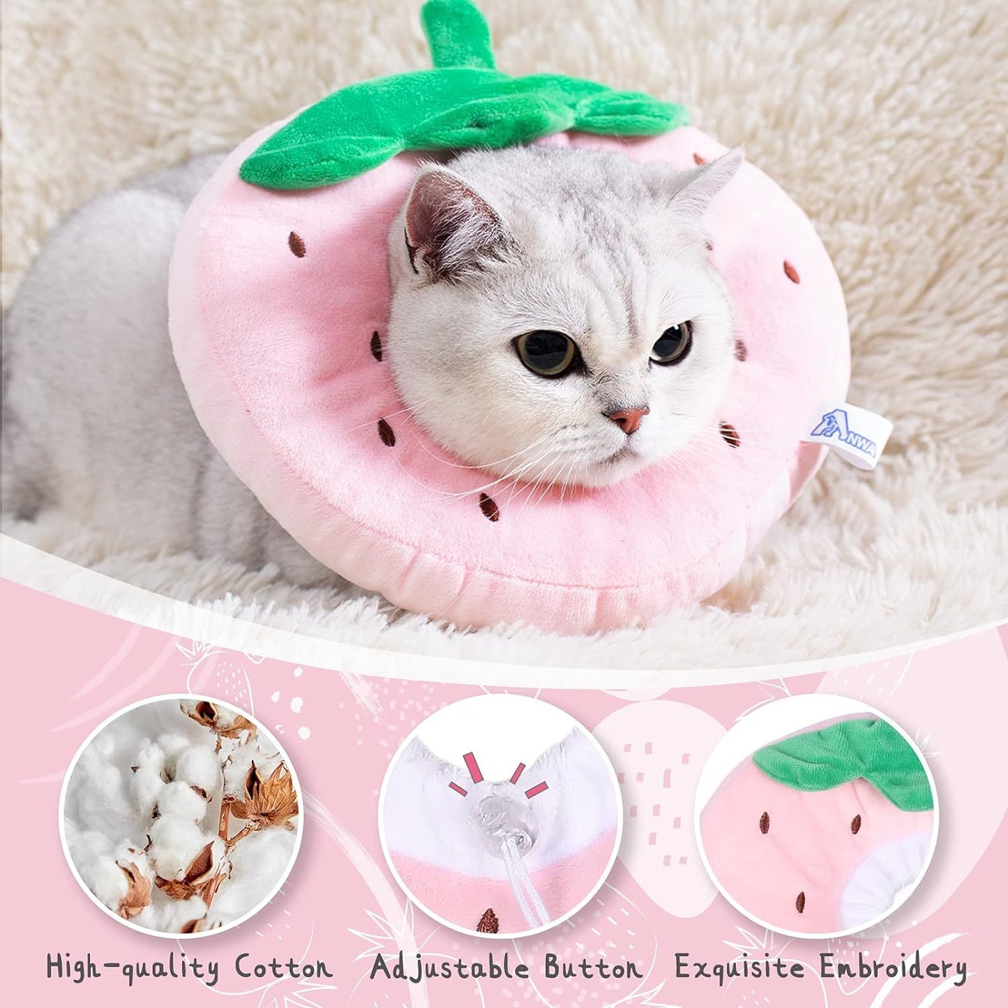 Ondaum Pet Cute Cat Collar Cone for Recovery After Surgery - Adjustable Soft Fabric Cone for Kittens