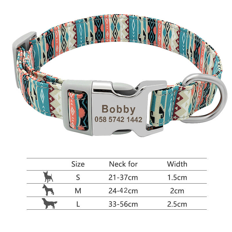 Personalized Nylon Pet Collar - Customizable Mohair Collar for Dogs and Cats, Available in Multiple Colors and Sizes