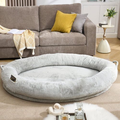 Human Dog Bed For Adult, Giant Extra Large Memory Foam Human Size Pet Bed For People, Fluffy Plush Dog Bed For Human With Storage Pocket Cover Portable Handle Non-Slip Bottom