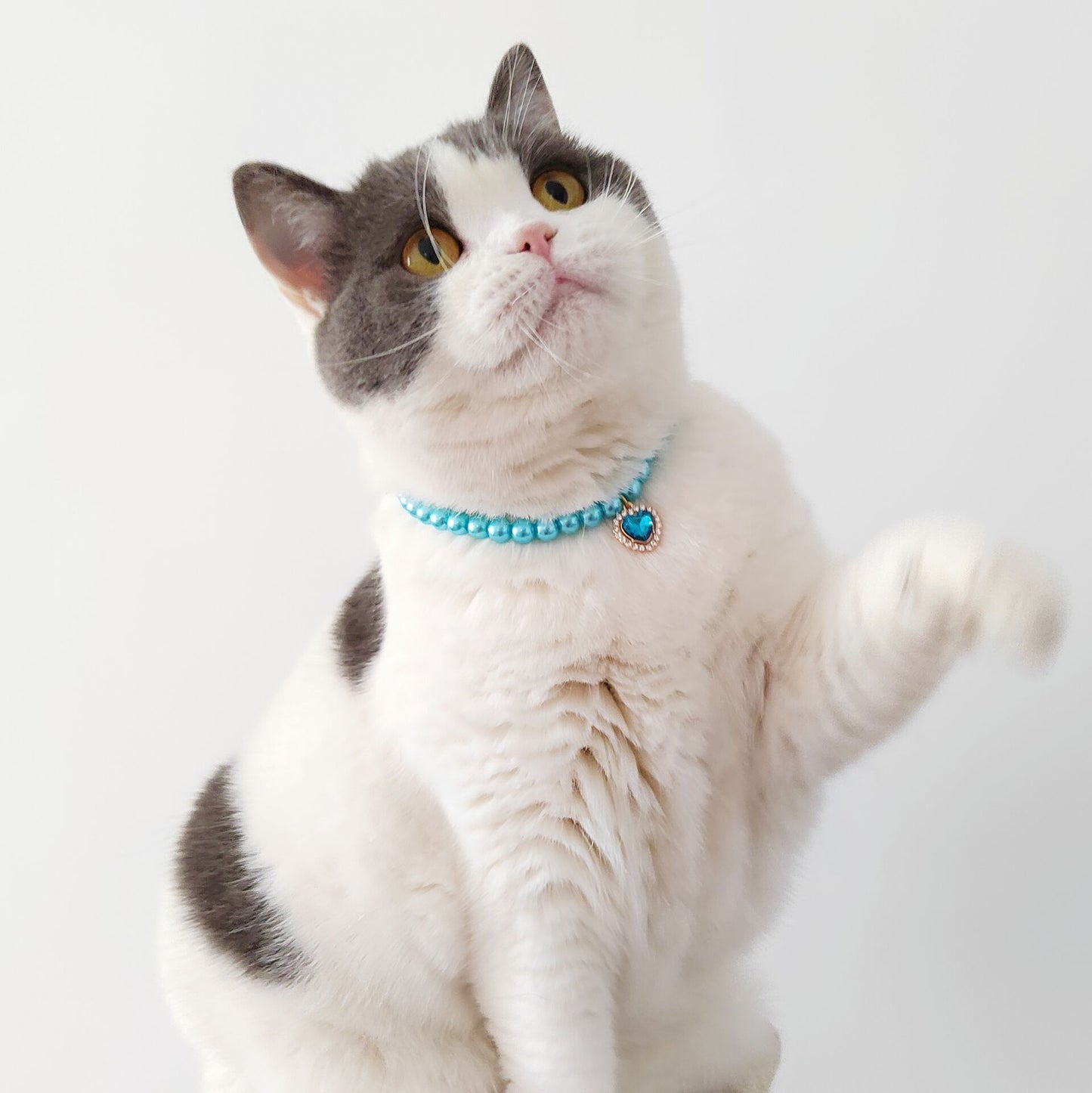 Ondaum Pet Necklace Cat Pearl Pendant Collar – Colorful Gemstone Heart Charm, Adjustable Sizes, Elegant Imitation Pearl Design for Pets