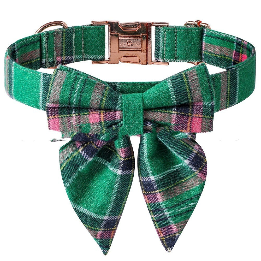 Ondaum Plaid Bow Dog Collar with Metal Buckle – British Style, Durable, and Adjustable