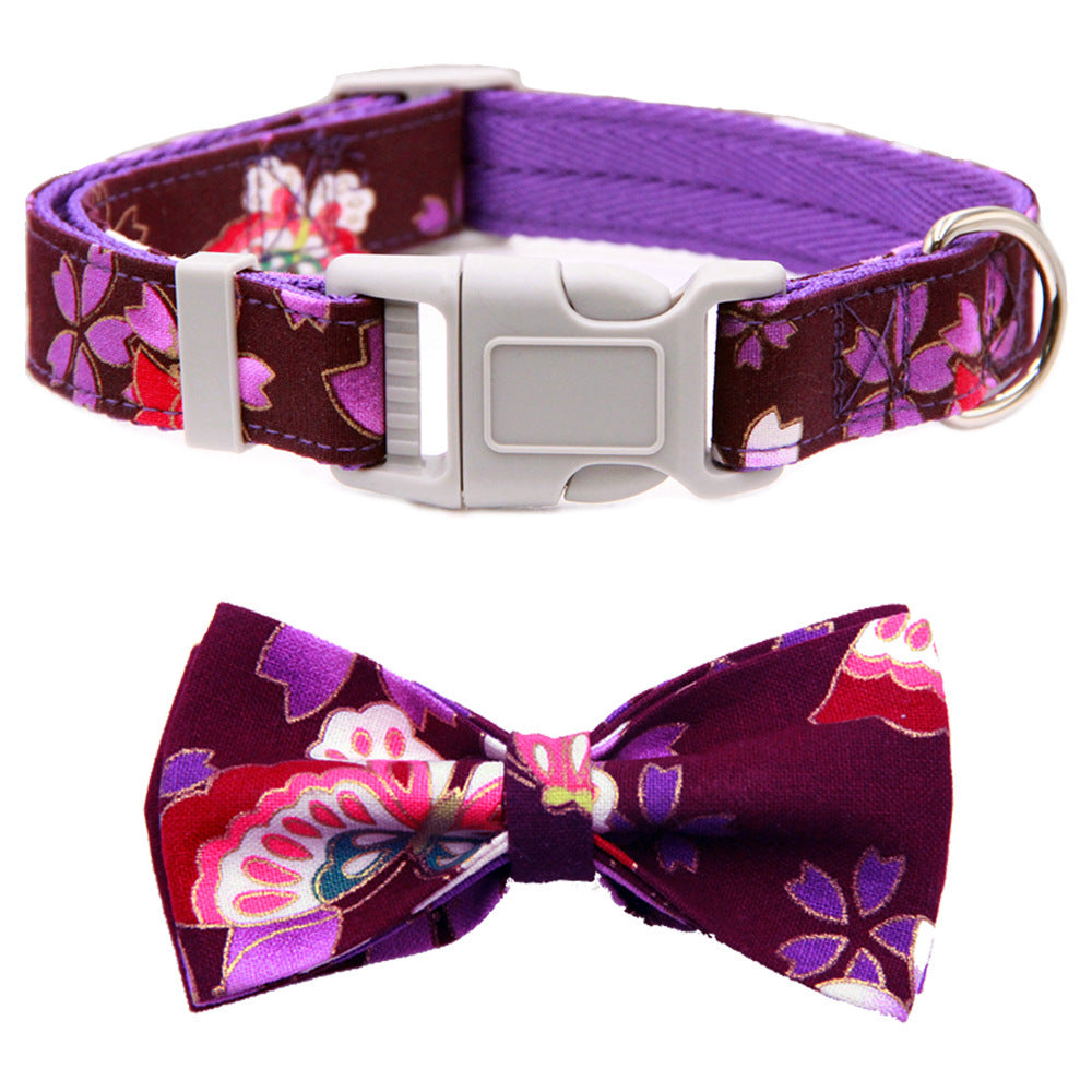 Ondaum Adjustable Pet Collar with Floral Bow Tie, Thickened Double Layer, Princess Style
