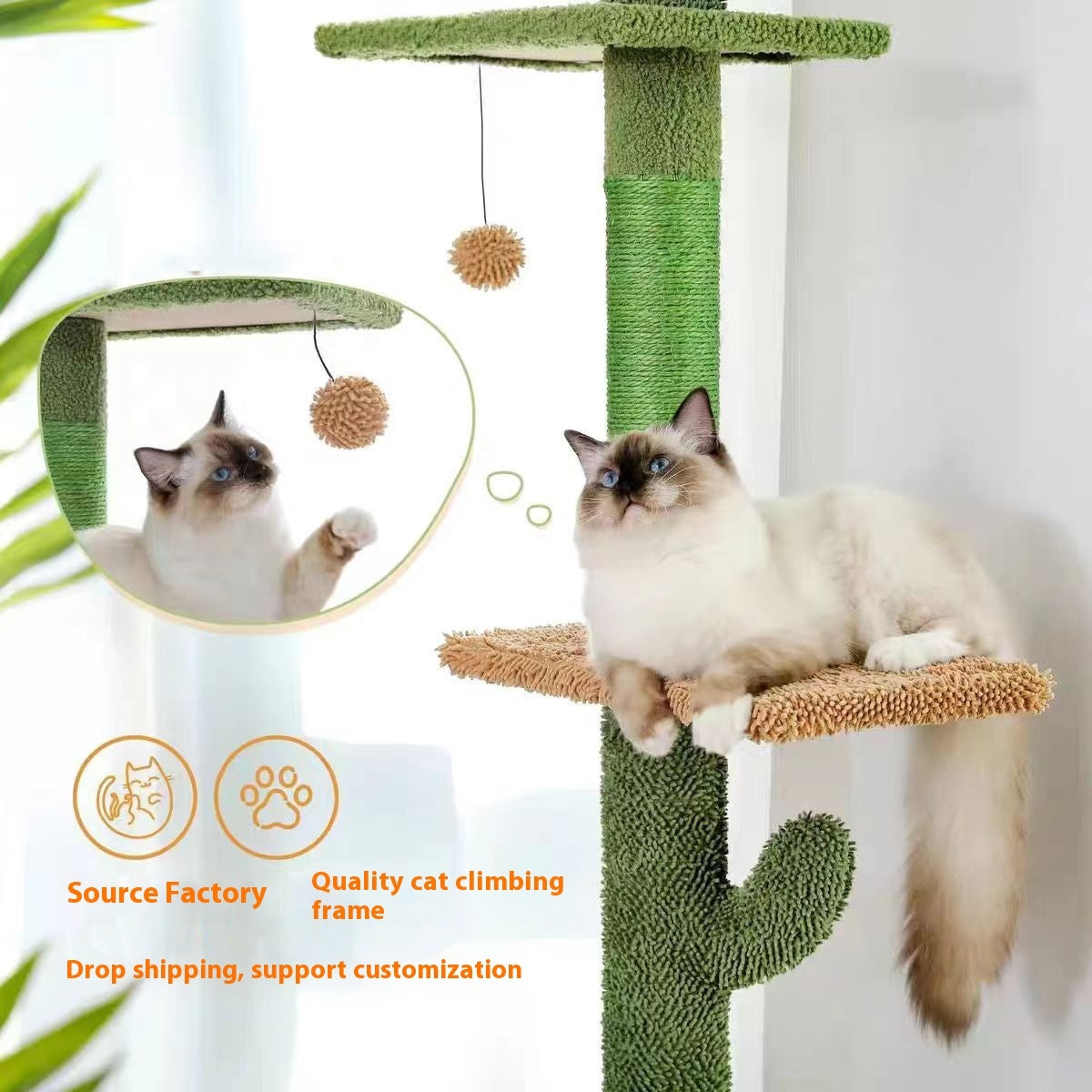 Ondaum Cactus Cat Nest – Integrated Cat Tree, Scratch Board, and Climbing Frame