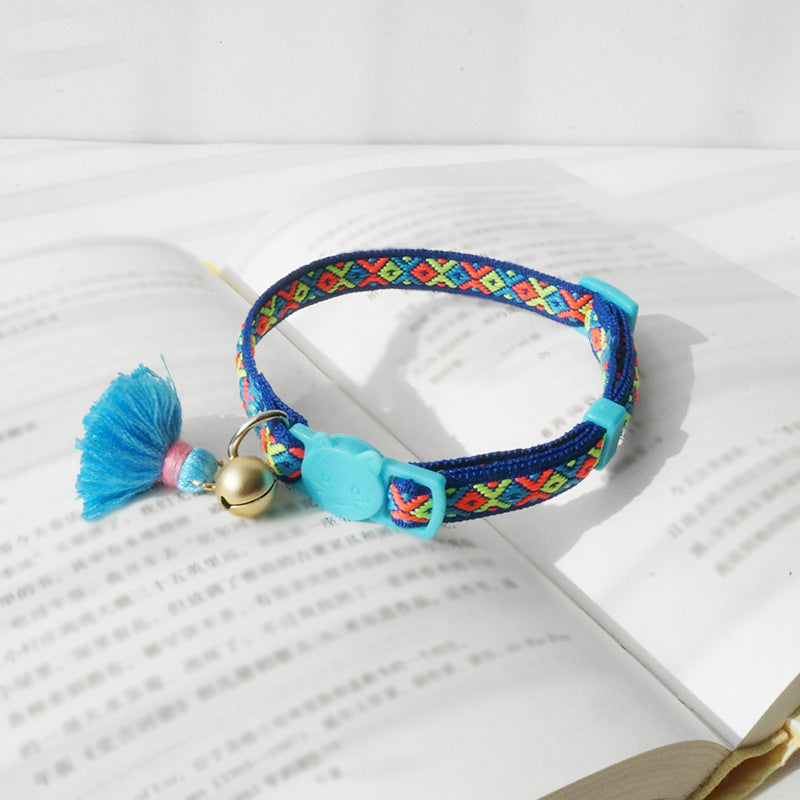 Ondaum Pet Anti-Suffocation Safety Buckle Cat Collar with Tassel Bell – Adjustable Anchor Chain Rope