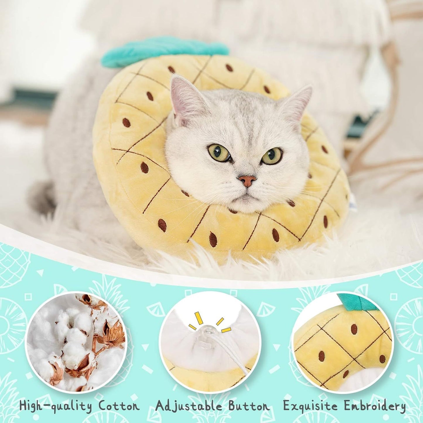 Ondaum Pet Cute Cat Collar Cone for Recovery After Surgery - Adjustable Soft Fabric Cone for Kittens