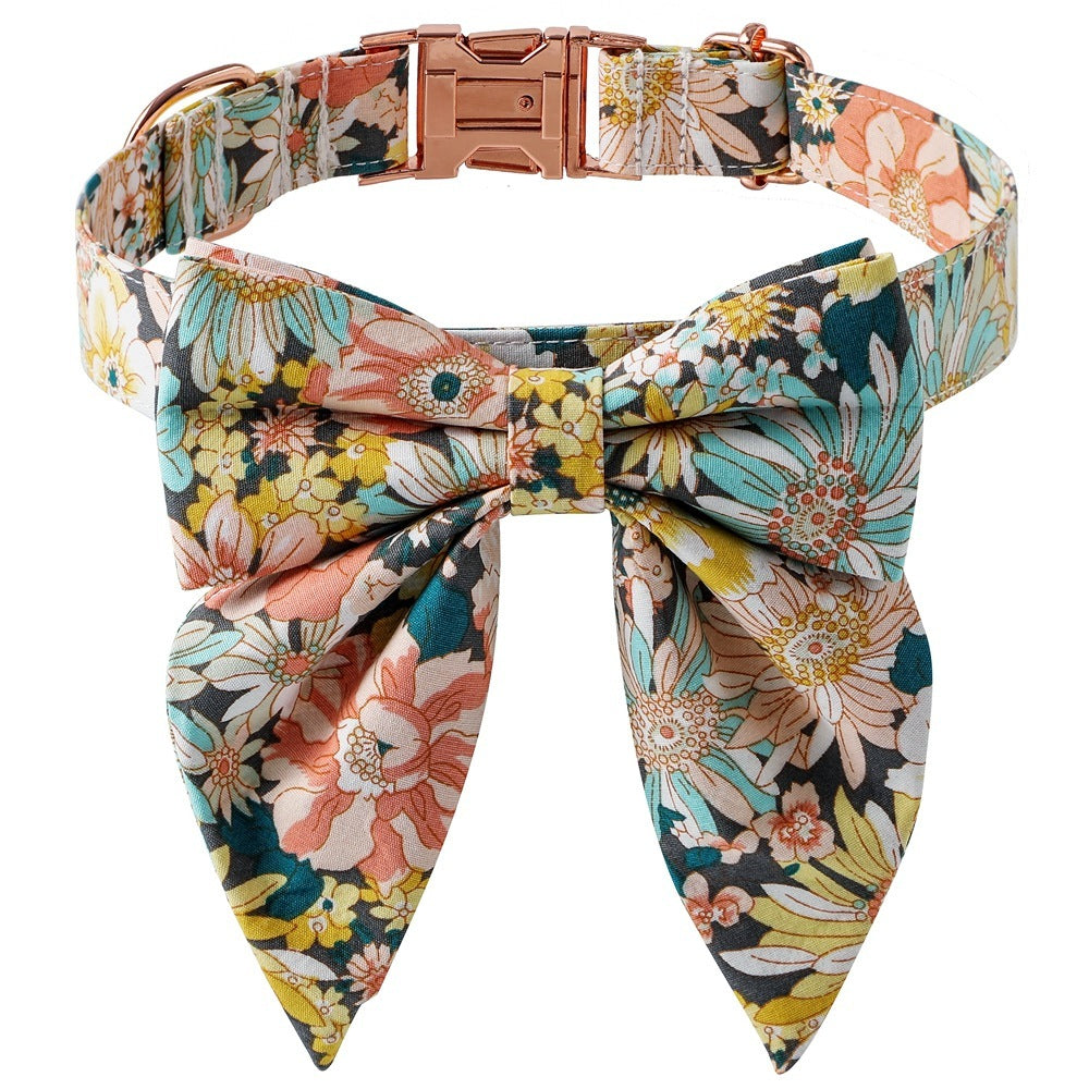 Floral Cotton Dog Collar Rose Buckle