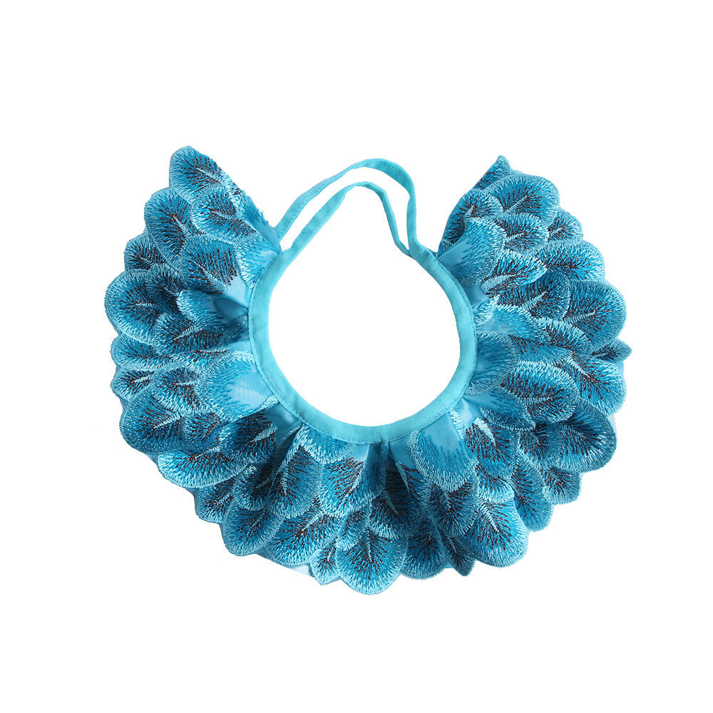 Ondaum Pet Peacock Feather Lace Embroidered Scarf - Elegant & Versatile Pet Accessory for All Seasons