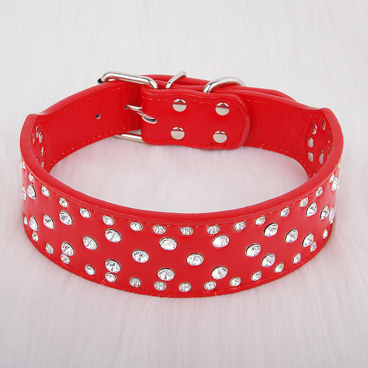 Pet Collar Shiny Rhinestone Leather Small  Medium And Large Dog Supplies