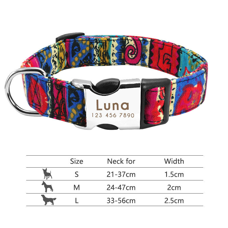 Personalized Nylon Pet Collar - Customizable Mohair Collar for Dogs and Cats, Available in Multiple Colors and Sizes