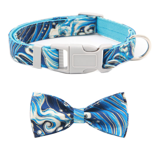 Ondaum Adjustable Pet Collar with Floral Bow Tie, Thickened Double Layer, Princess Style