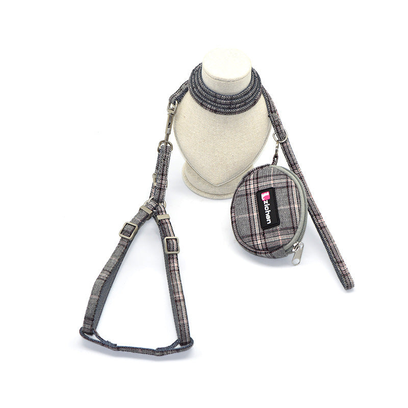 Ondaum Pet Cotton Plaid Dog Leash & Collar Set with Snack Bag – Stylish, Durable, and Comfortable for All Breeds