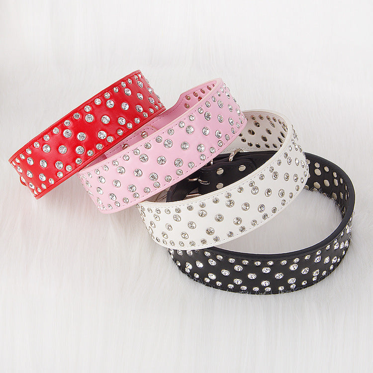 Pet Collar Shiny Rhinestone Leather Small  Medium And Large Dog Supplies