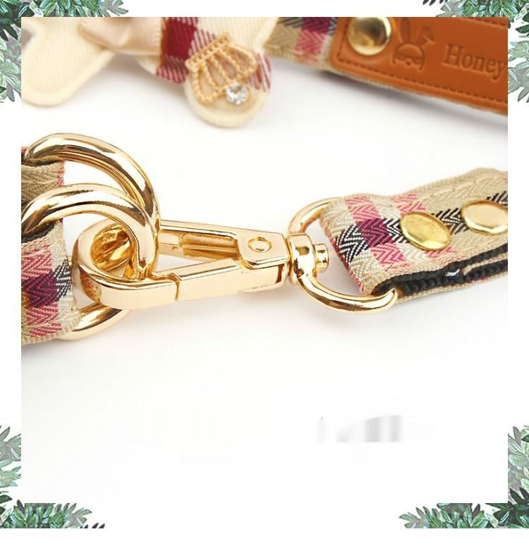 Pet Dog Harness 2 Sets Classic Plaid Bow Collar