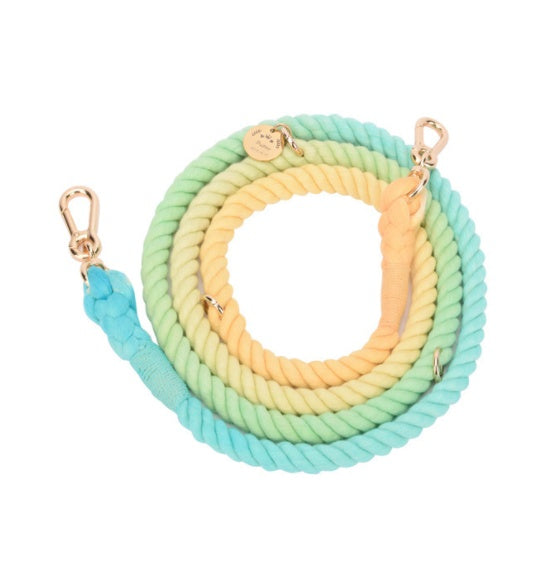 Multifunctional Rainbow Gradient Color Dog Traction Rope Collar Cotton Dog Walking Rope Hand-Woven Rope