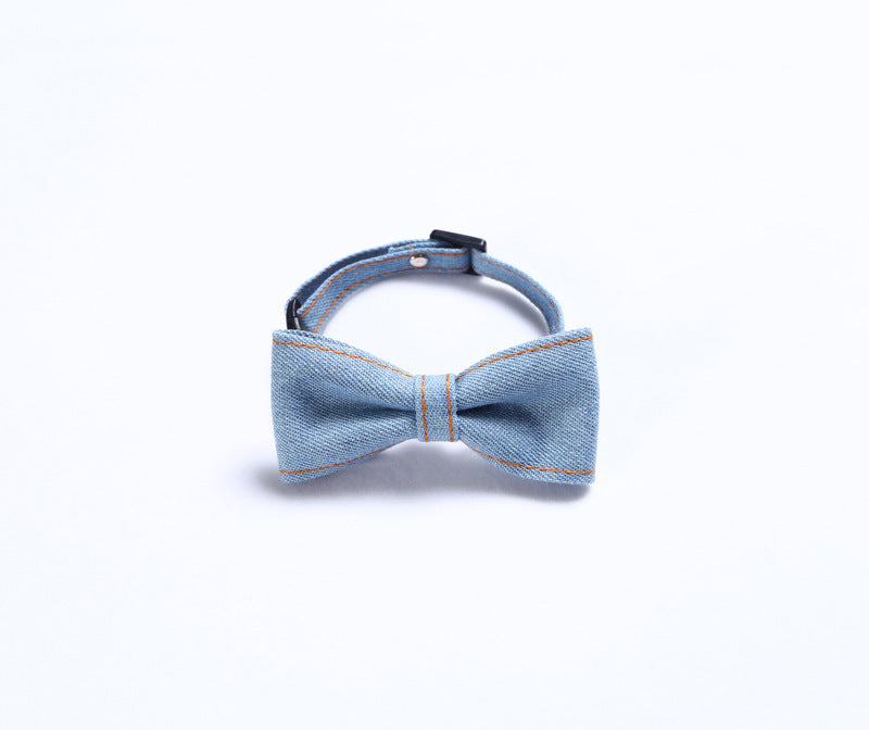 Pet denim bow tie collar for cats and dogs adjustable tie