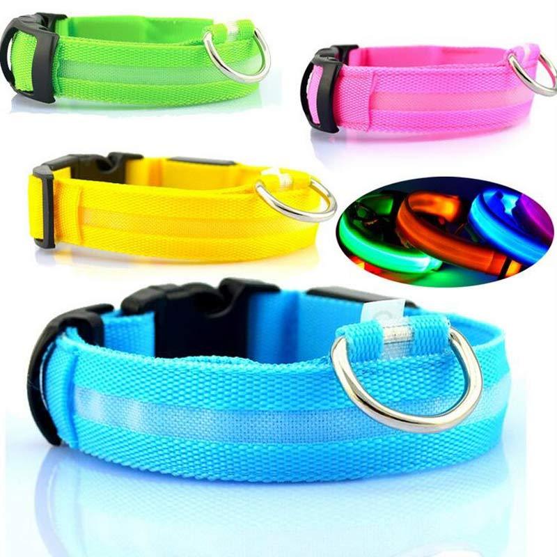 Adjustable LED Dog Collar - Nylon, Glow-in-Dark, USB/Battery Options