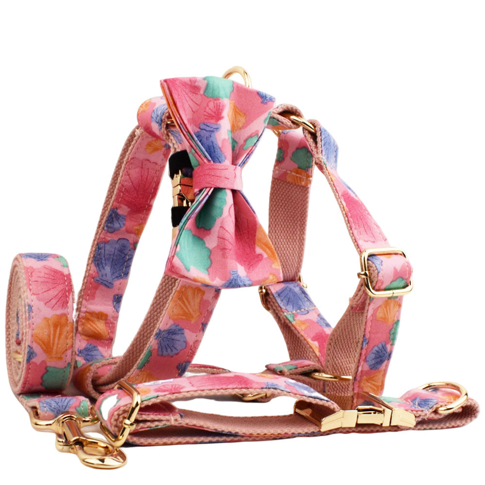 Ondaum Foundation Shell Dog Collar Set – Adjustable Pet Collar, Leash, Bow, and Vest for Small & Medium Dogs