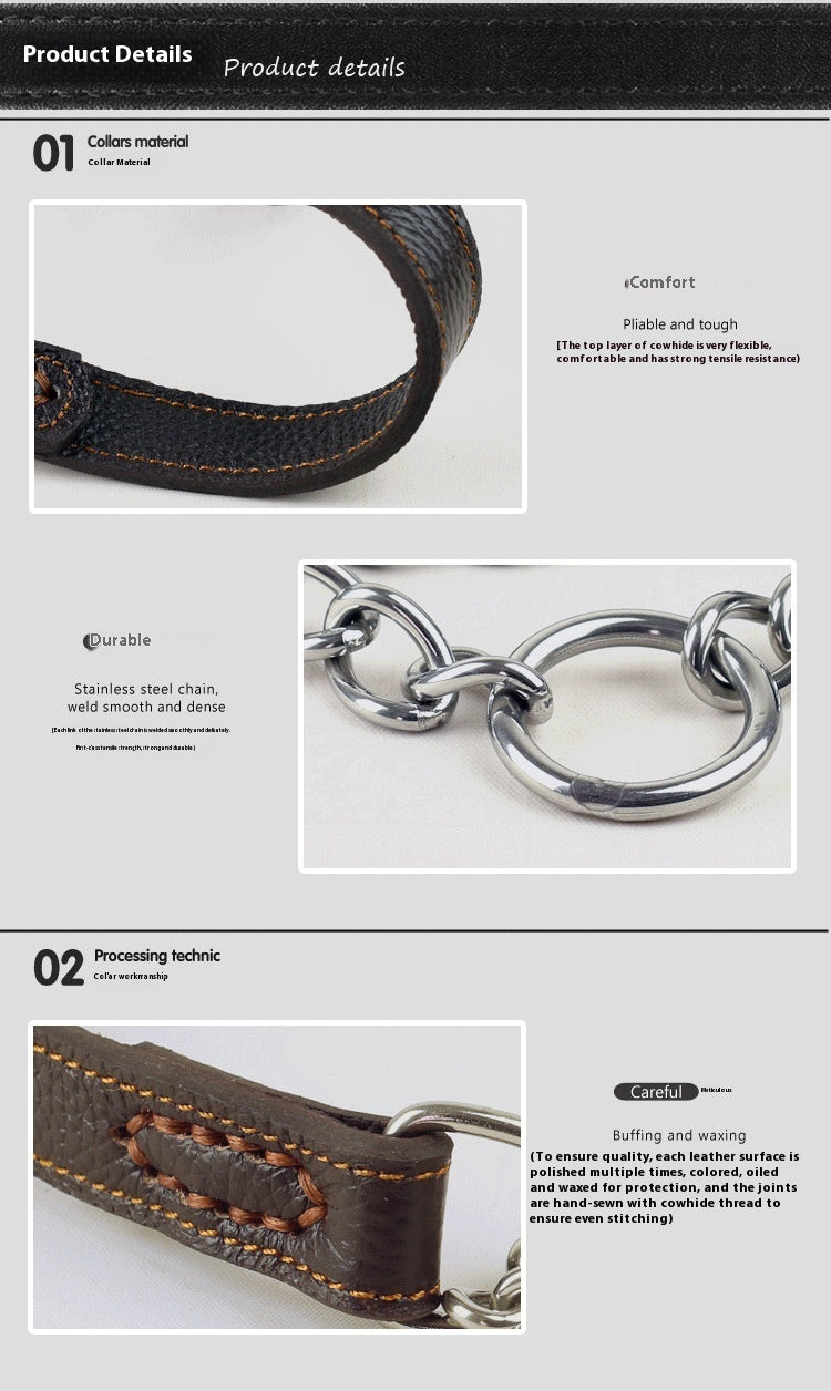 Semi-Controlled Cowhide Leather Dog Collar