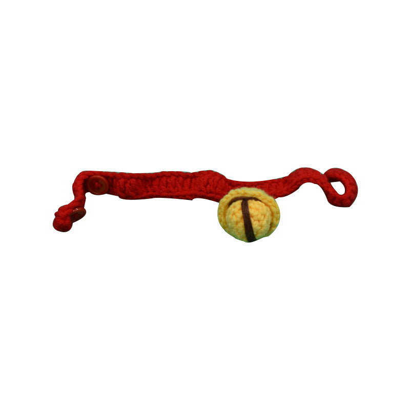 Adjustable Wool Cartoon Pet Collar – Red & Yellow | Festive Cat Collar for All Seasons
