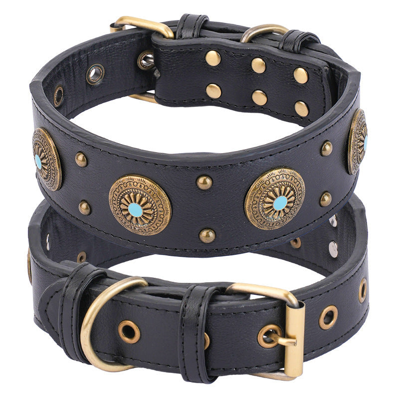 Ondaum High-End Retro Leather Collar for Medium and Large Dogs - Classic & Durable Dog Collar for All Seasons