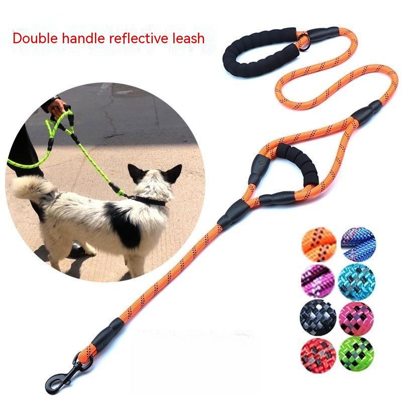 Nylon Woven Reflective Round Rope Double Handle Dog Hand Holding Rope