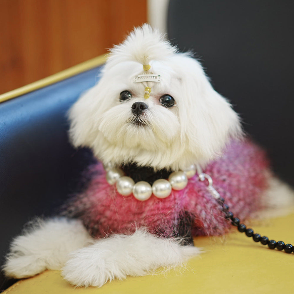 Ondaum Elegant Beige & Pink ABS Imitation Pearl Pet Collar and Leash Set for Dogs and Cats