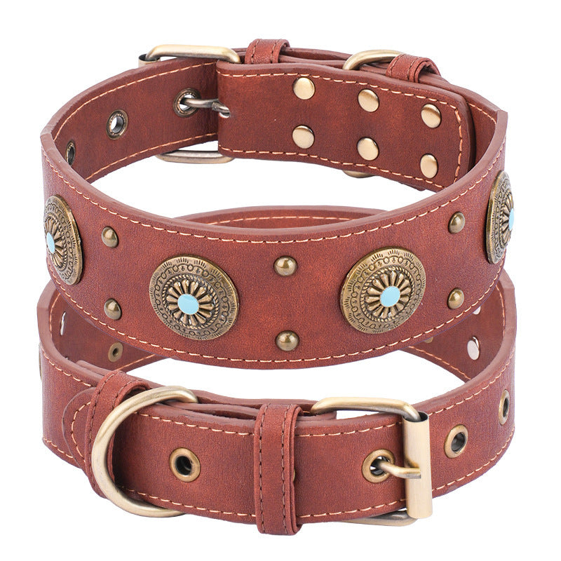 Ondaum High-End Retro Leather Collar for Medium and Large Dogs - Classic & Durable Dog Collar for All Seasons