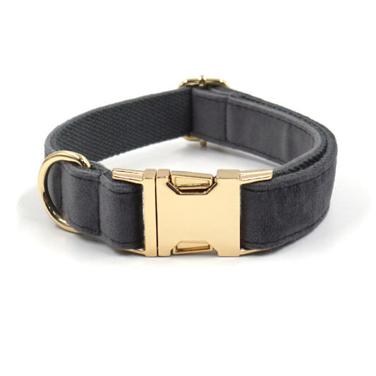 Dark Grey Velvet Pet Collar Lettering Metal Buckle