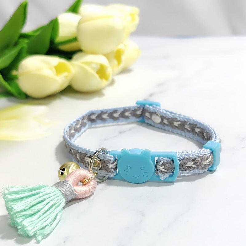Ondaum Pet Anti-Suffocation Safety Buckle Cat Collar with Tassel Bell – Adjustable Anchor Chain Rope