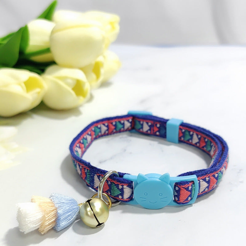 Ondaum Pet Anti-Suffocation Safety Buckle Cat Collar with Tassel Bell – Adjustable Anchor Chain Rope